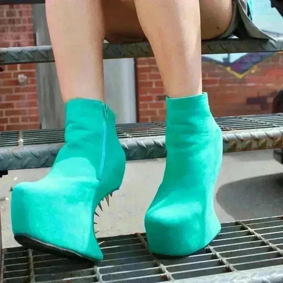 🔥Redkiss Heelless Green Studded Wedge  Ankle Boots 6.5, Punkcore, Pastel Goth - Picture 2 of 16